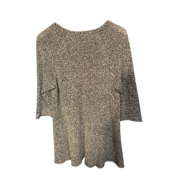 Eileen Fisher Womens Medium V-Neck Knit Top 3/4 Sleeve Linen Wool Blend Black Be - Picture 2 of 4